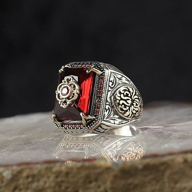 Retro Ancient Silver Color Carved Ring