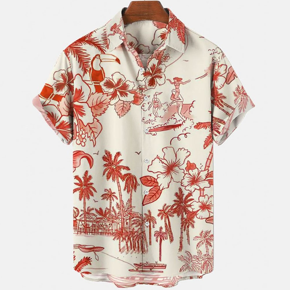 Hawaiian Men Flower Shirt Clothes Loose Street Casual Chic