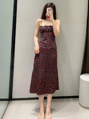 Retro style Summer Rose Flower Print Midi Sling Dress