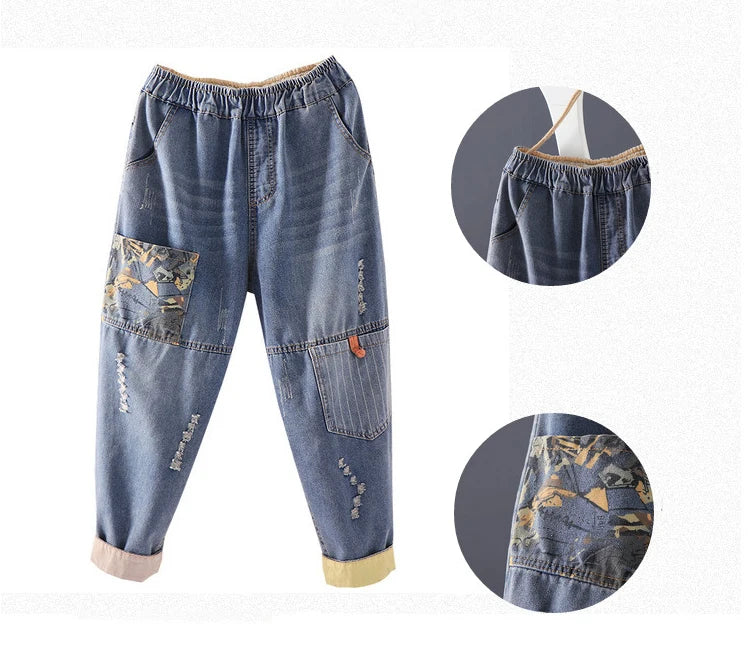 Women's Casual Boyfriend Baggy Jeans Fashion Vintage Style 