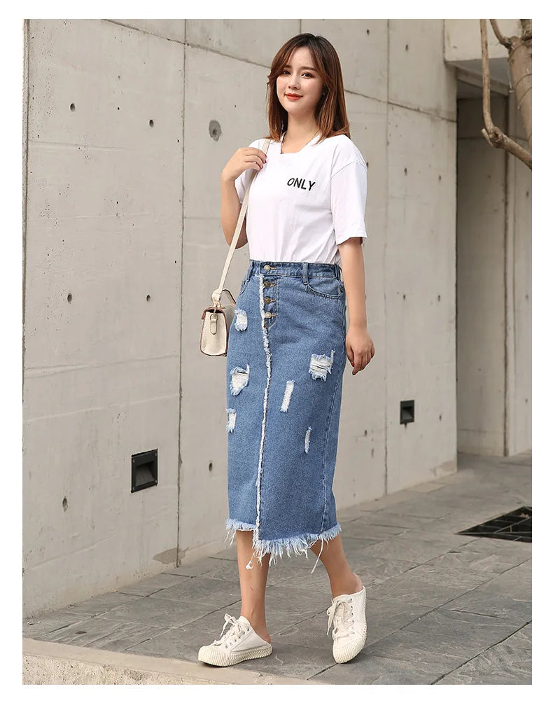 Oversize Mid-length Denim A-line Skirt Casual Vintage