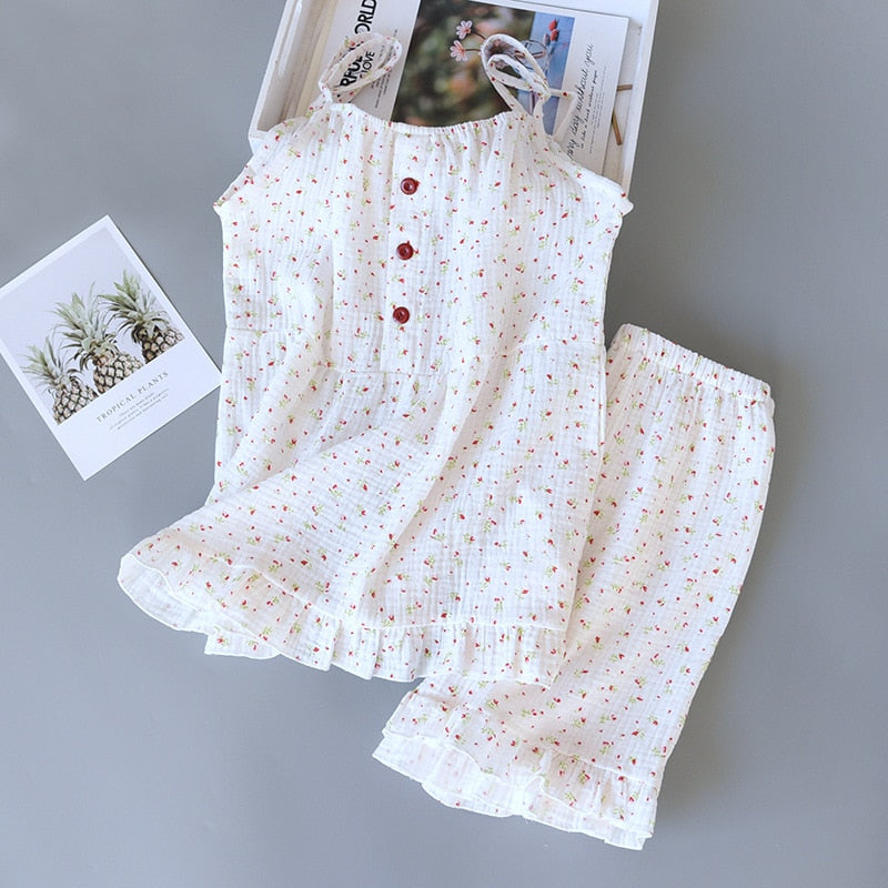 pajamas suspenders shorts two-piece loose sweet suit home