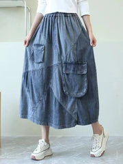 Fashion Clothes Loose Vintage Elastic High Waist Denim Skirts