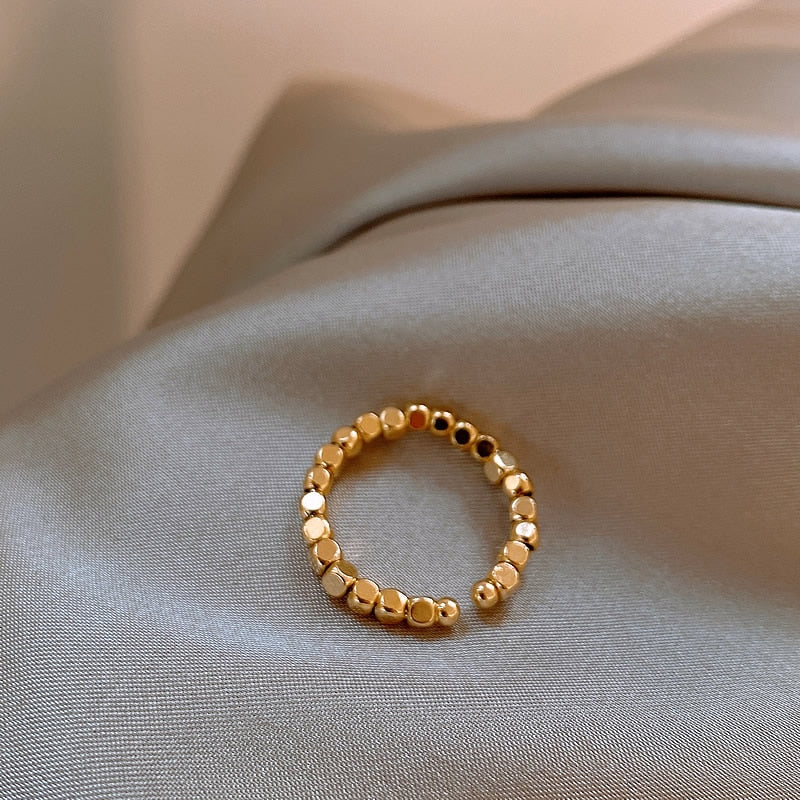 Simple Polygon Small Particle String Gold Color Open Rings