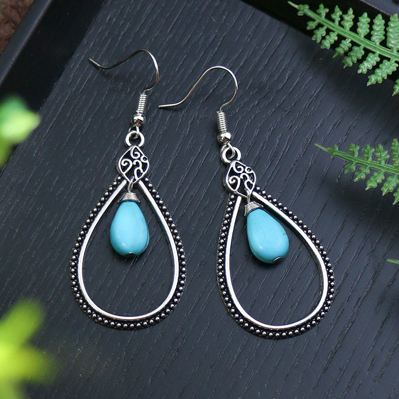 Classic Ethnic Turquoises Water Drop Earrings Bohemian Vintage Jewelry