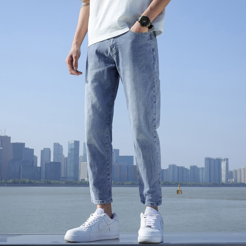 Men's Stretch Ankle Length Jeans Fashion Casual Trousers