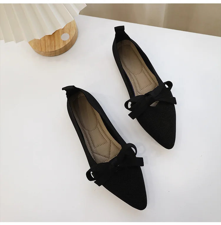 Butterfly Knot Women Flats Shoes Loafers Boat Shoes Pointed Toe