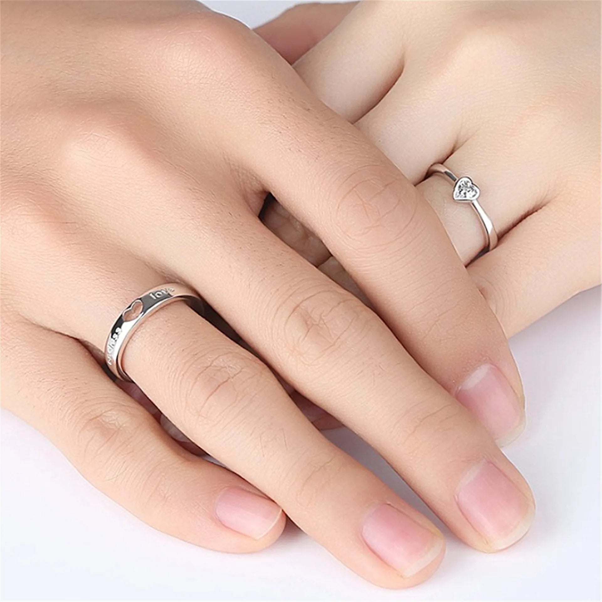 2Pcs/sets Zircon Heart Matching Couple Rings Set