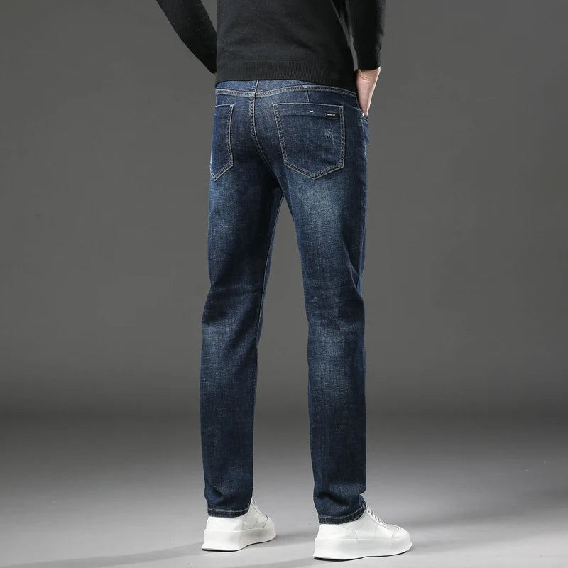 Men's Slim Straight Jeans Business Casual Fashion Scratch Denim Pants