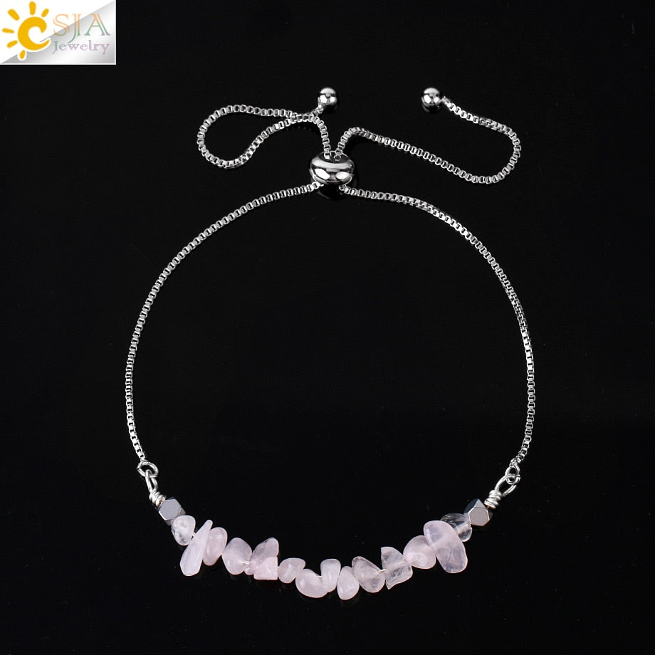 Natural Chip Stone Crystal Stainless Steel Bracelet