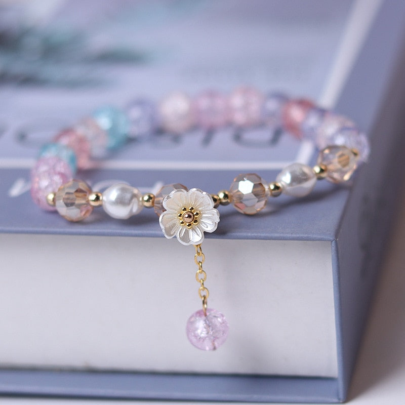 Crystal Flower Cubic Zirconia Pendant Bracelet