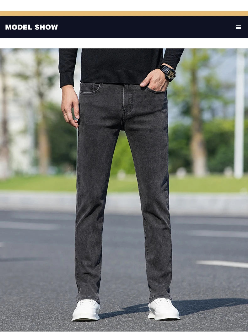 Classic Men's Dark Gray Stretch Regular Fit Jeans Business