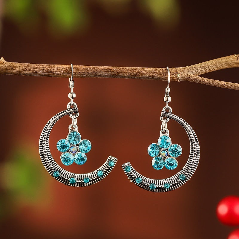 Bohemian Ethnic Long Blue Acrylic Crystal Water Drop Earrings Retro