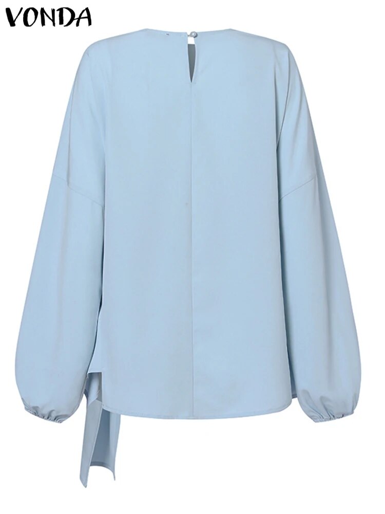 Fashion Blouses Long Lantern Sleeve Pleated Shirts