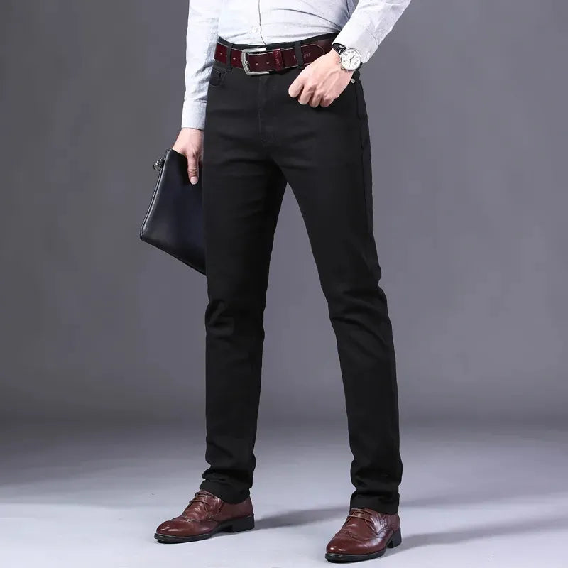 Classic Style Men's Wine Red Jeans Fashion Business Casual