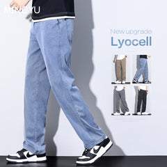 Jeans Men Blue Elastic Waist Loose Thin Denim Trousers