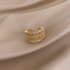 Metal Hollow Mesh Inlaid Zircon Gold Color Rings