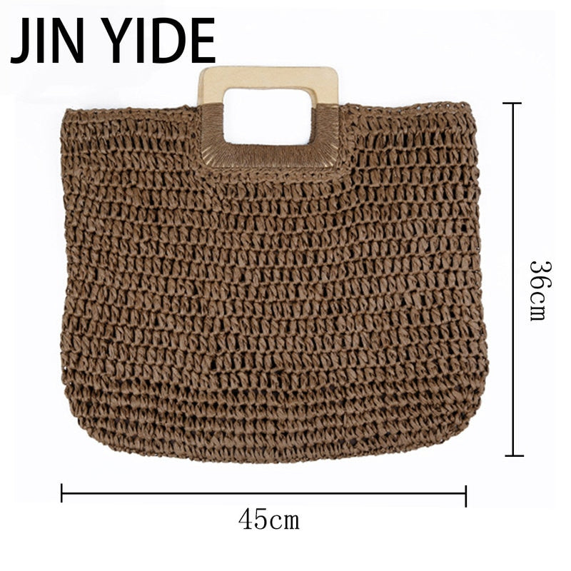 Summer Straw Handbag Handle Large Capacity Woven Straw Bag