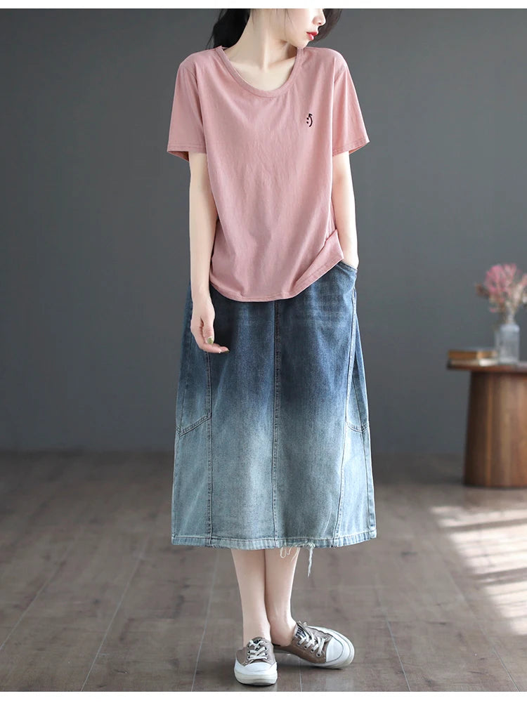 Fashion Women's Elastic Waist Cotton Denim Skirt