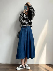 Denim Skirts Casual High Waist A-line Loose Vintage