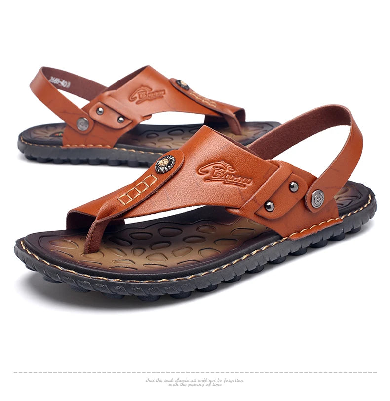 Leather Men Sandals Slip-On Leisure Beach Shoes Fashion