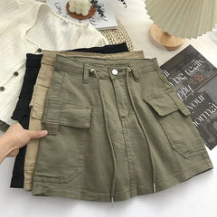 Short Skirt Denim Cargo Drawstring High Waist Mini