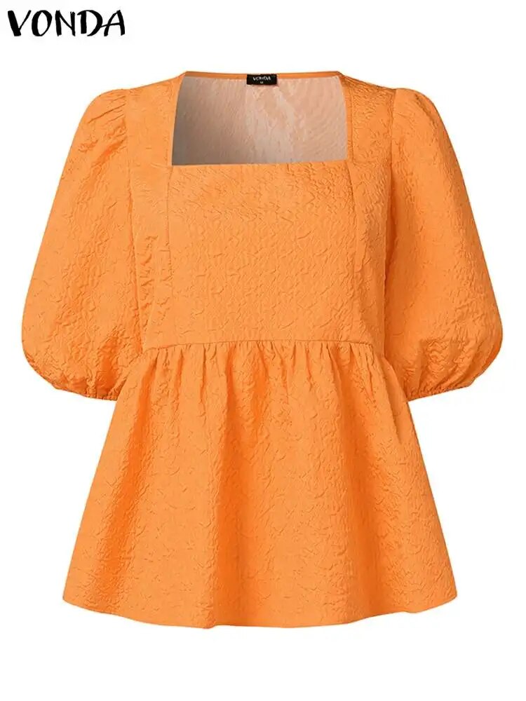 Blouses Casual Puff Short Sleeve Elegant Ruffled Tunic Tops