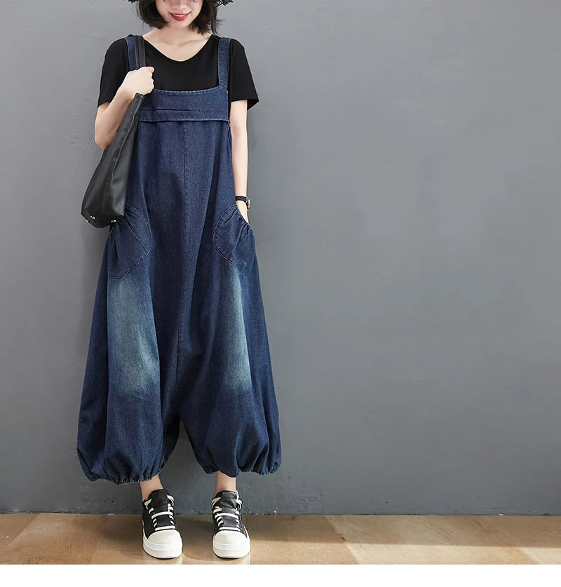 Vintage Style Denim Jumpsuit Clothings Streetwear Suspenders