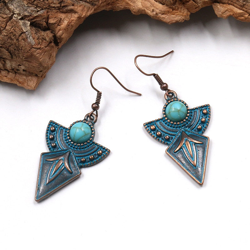 Classic Ethnic Turquoises Water Drop Earrings Bohemian Vintage Jewelry