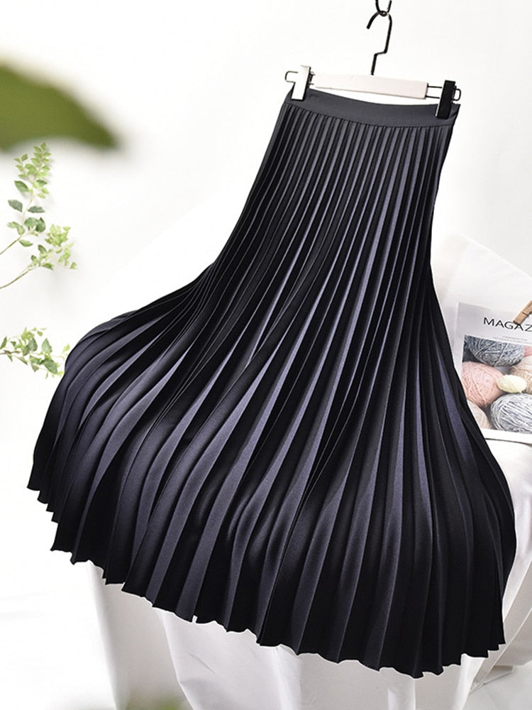 Chic Solid Pleated Skirt High Waist Fashion