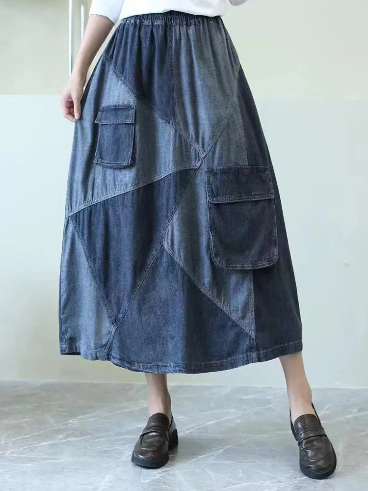 Fashion Clothes Loose Vintage Elastic High Waist Denim Skirts