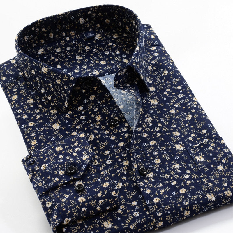 Large Size Flower Print Men's Fashion Casual Long Sleeve Shirt