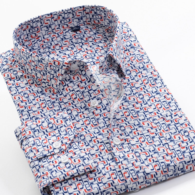 Large Size Flower Print Men's Fashion Casual Long Sleeve Shirt