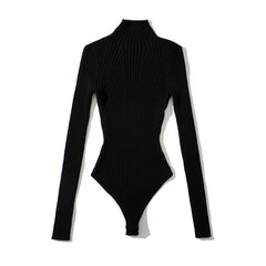 Women's Clothing TopsKnit Solid Pullover High Collar Bodysuit