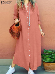 Long Sleeve Shirt Dress Lapel Solid Color Sundress