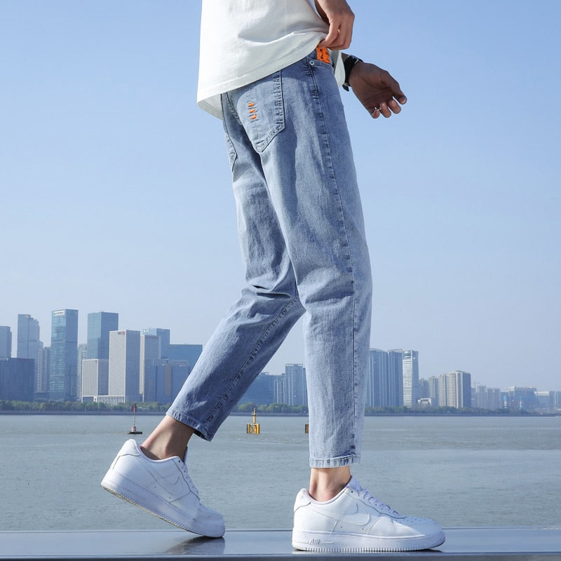 Men's Stretch Ankle Length Jeans Fashion Casual Trousers