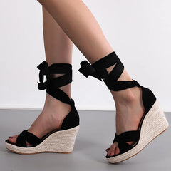 Summer Solid Black Open Toe Sandals Fashion High Heel Platform