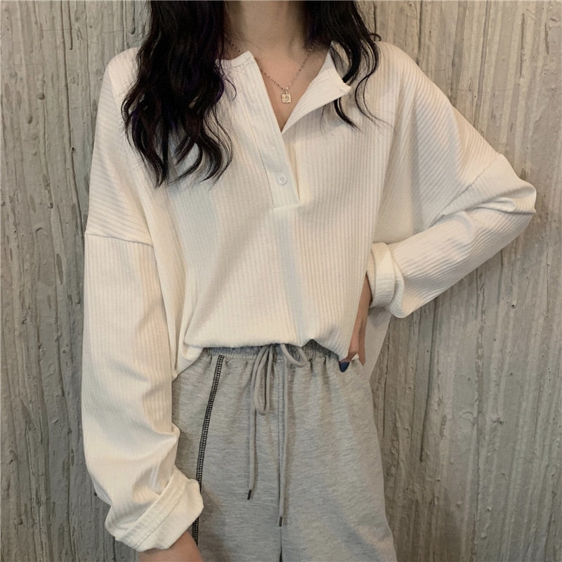 Solid Casual T-Shirts Female Pullover Women's Blouse Long Short