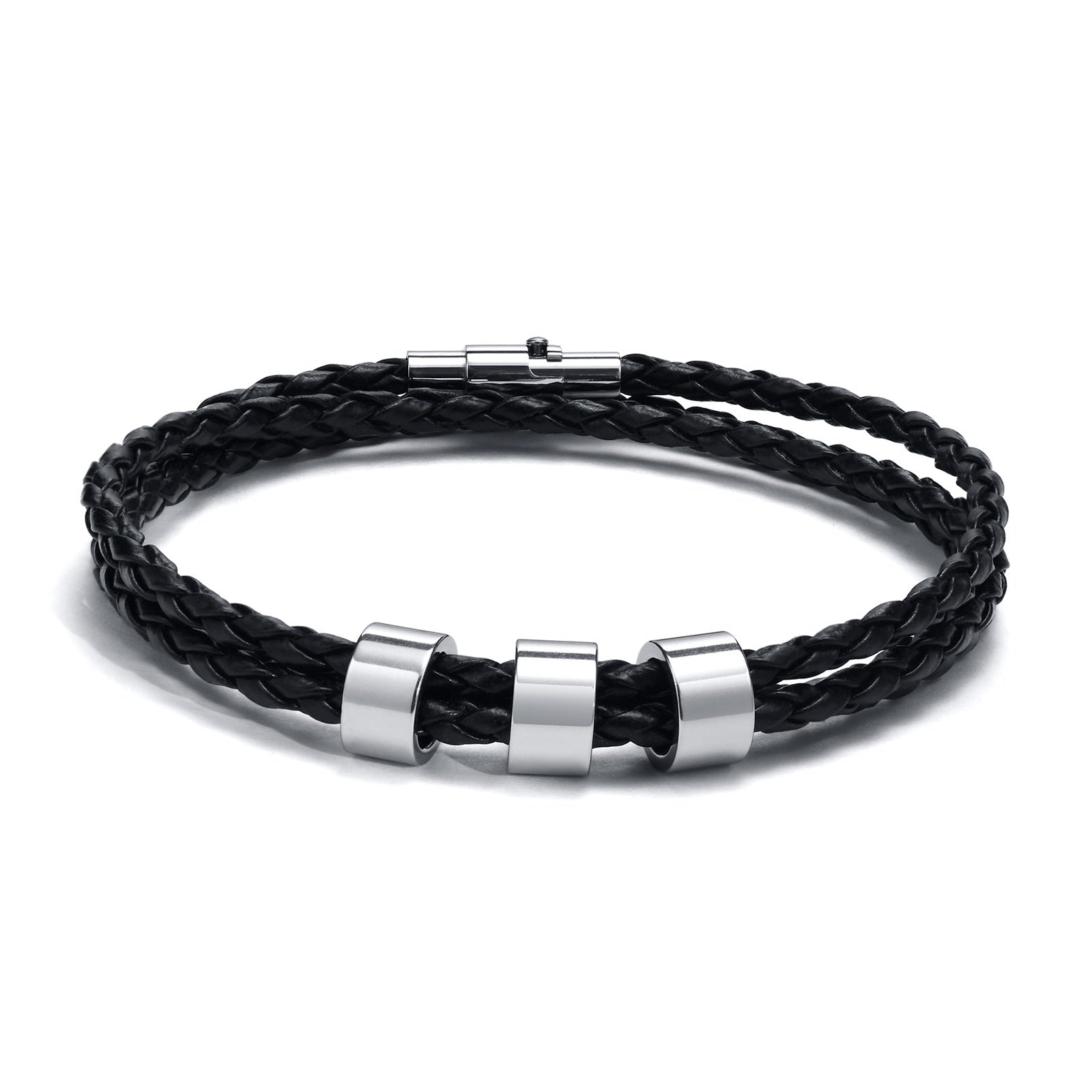 Name Mens Braided Genuine Leather Bracelet