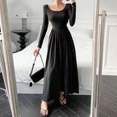 Style Fashion A Line Elastic Slim Long Sleeve Midi Dress