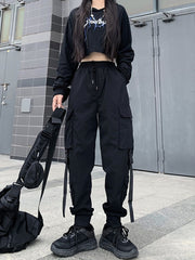 Fashion Hip Hop Joggers Cargo Pants  Harem Multi-Pocket Ribbons