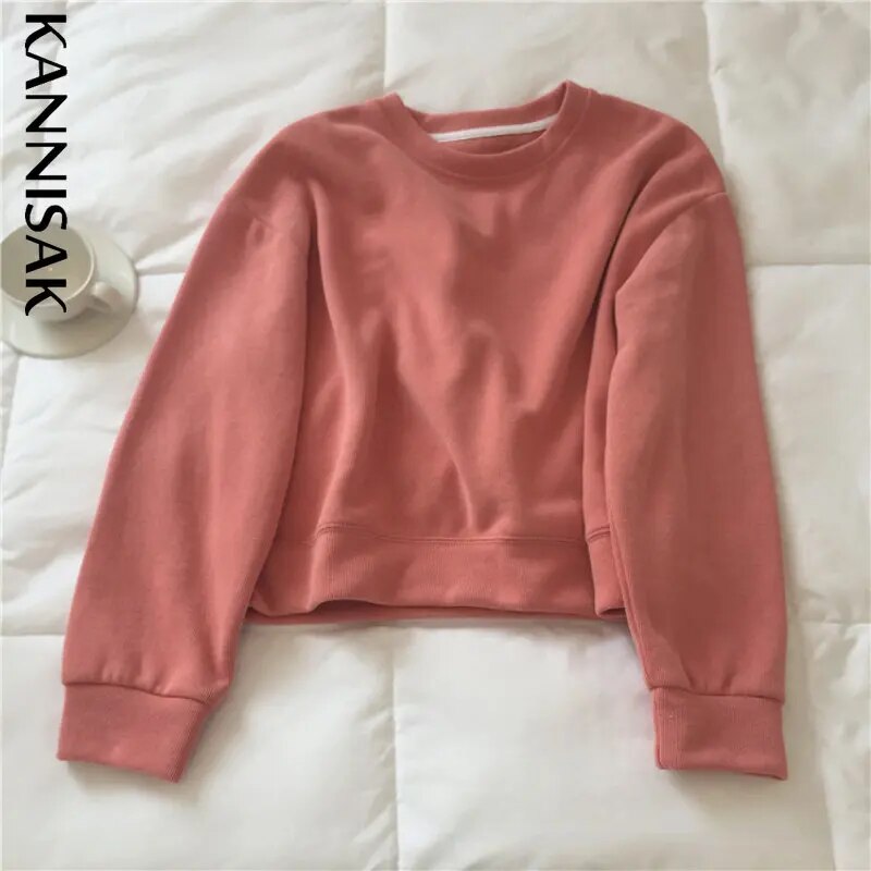 Sweatshirt Women Short Style Solid Casual Fashion Clothes