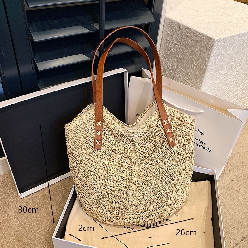 Round Straw Beach Vintage Handmade Woven Shoulder Bag