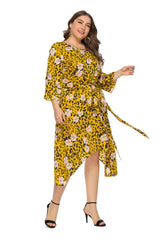 Plus Size Floral Print 3/4 Sleeve Maxi Long Midi Dress