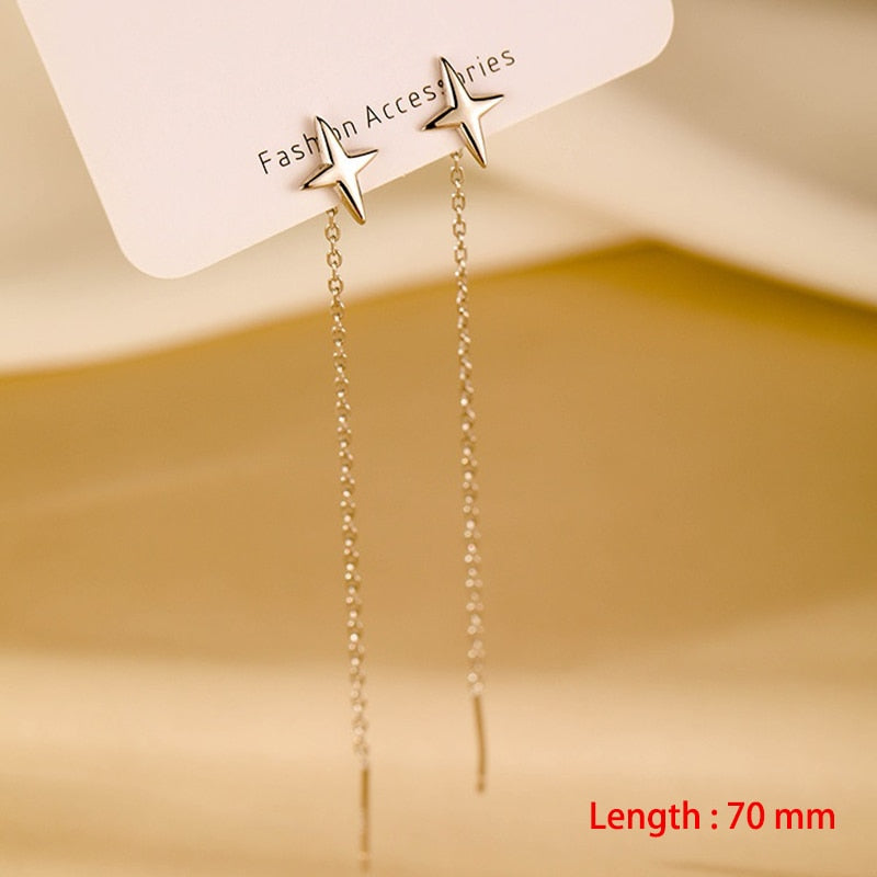 Simple Style Box Chain Tassel Drop Earrings