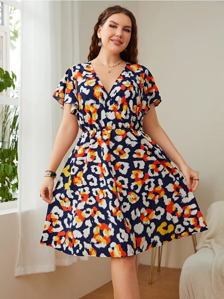 Plus size women fashion print loose dress