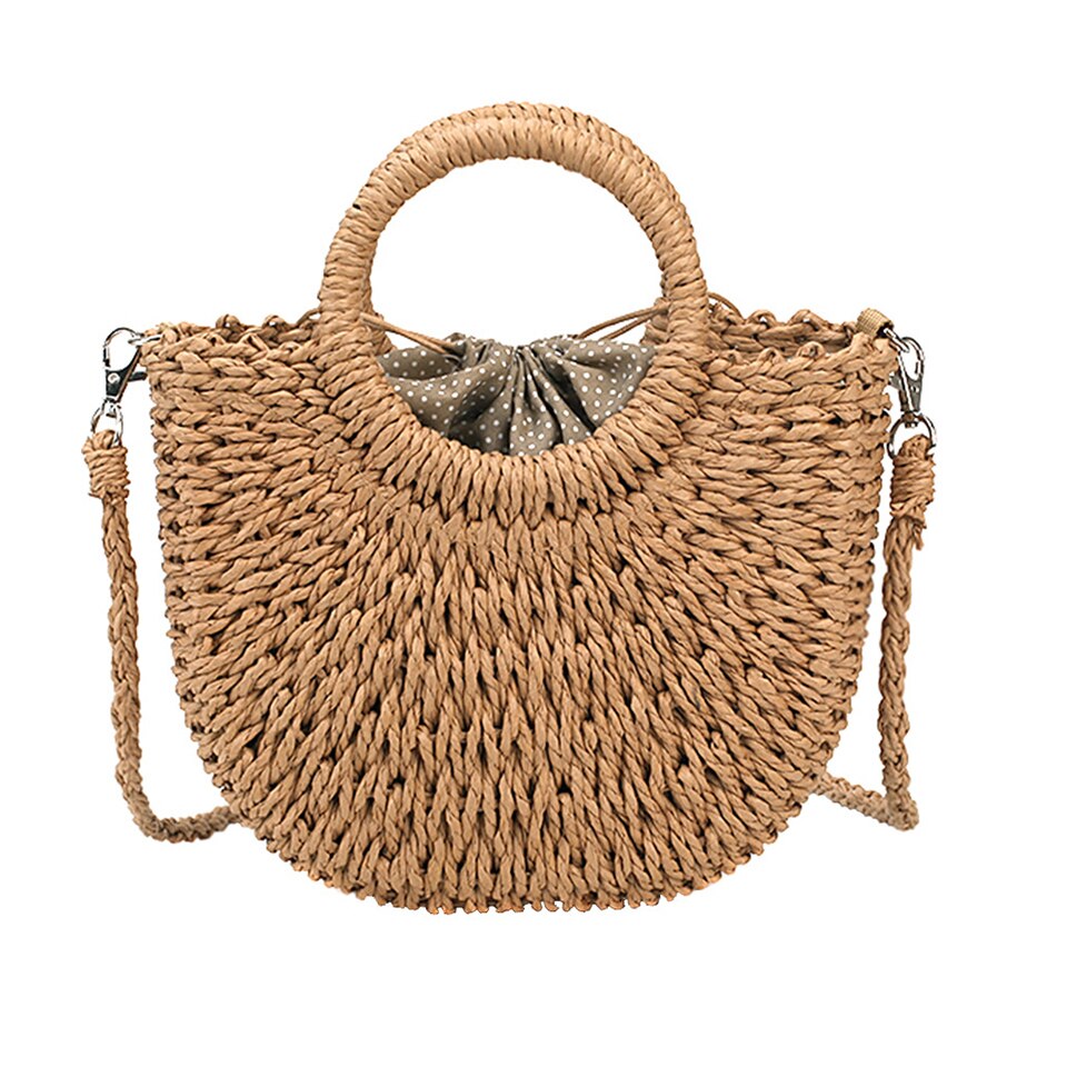 Summer Straw Handbag Handle Large Capacity Woven Straw Bag