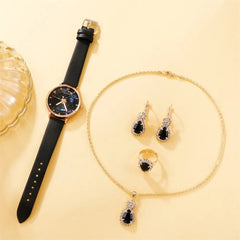 5PCS Set Womens Fashion Quartz Watch Female Clock Starry