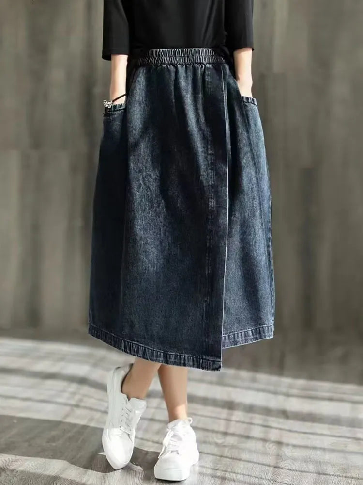 Streetwear Fashion Vintage Loose Denim Skirts Classic Clothing