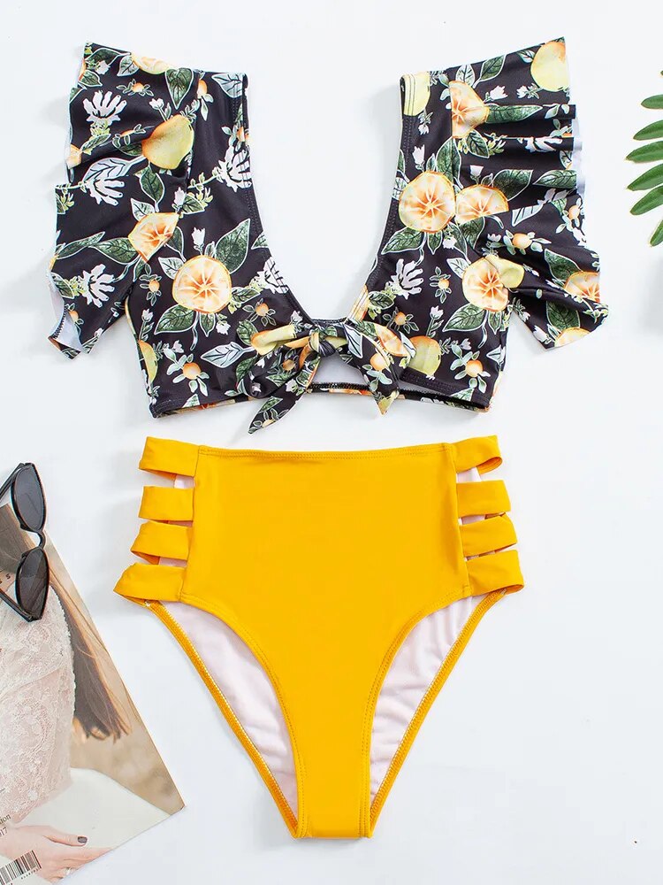 Ruffles Women Swimsuits Swimwear Print Floral Boho Vintage